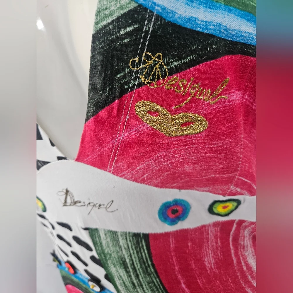 Desigual Patchwork Cotton Mini Dress Size 6 Boho Art Print Embroidered - Picture 4 of 11